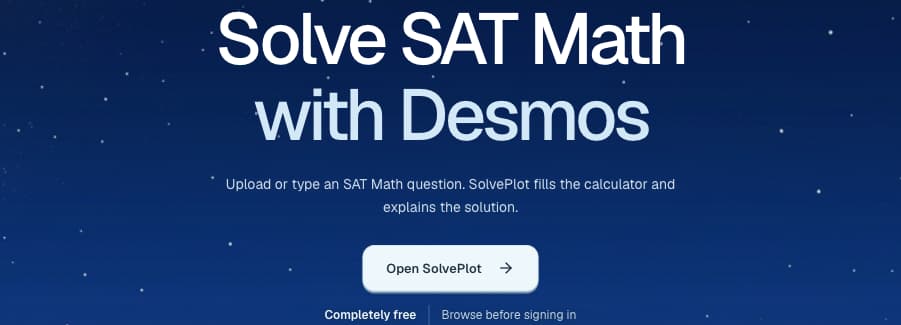 Homepage invitation to open SolvePlot, with Completely free beneath it