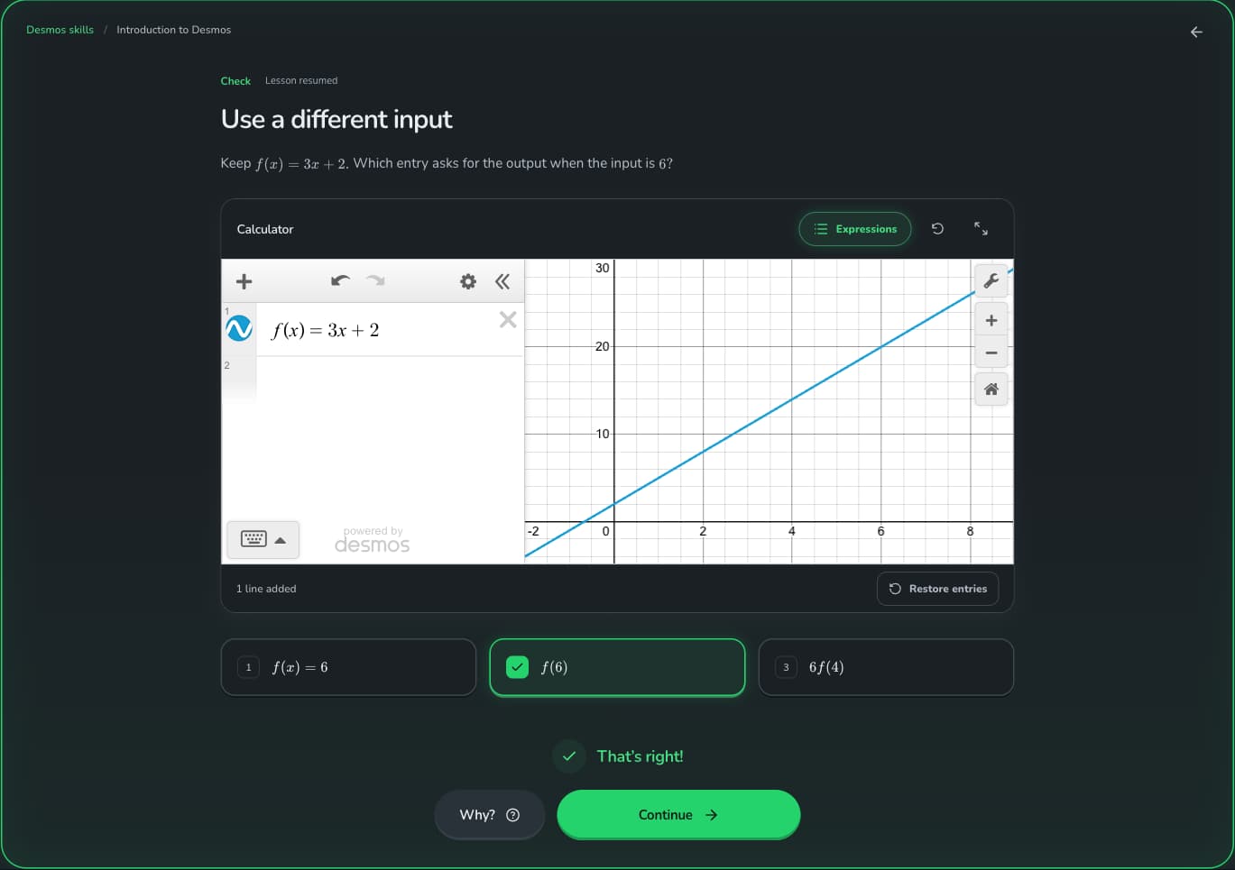 Introduction to Desmos in the lesson player